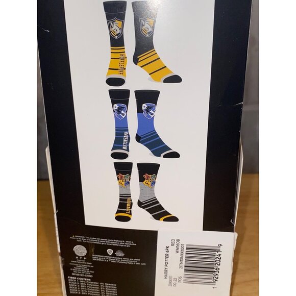 Men's 6-Pack Harry Potter House Crest Crew Socks Hufflepuff Ravenclaw Slytherin - Picture 11 of 13